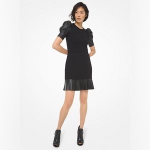 Michael Kors Ponte Puff-Sleeve Dress, Ruffled Hem - Edgy!